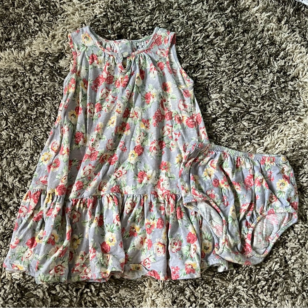 Ralph Lauren Blue Floral Matching Set Dress and Diaper Cover 18 Months